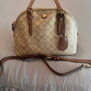 Coach Tan and Brown Satchel with Monogram Pattern